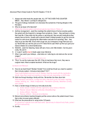 Advanced Pharm Study Guide for Test #3
