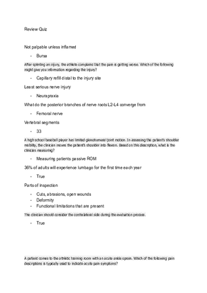 Review Quiz Nerve Dysfunction