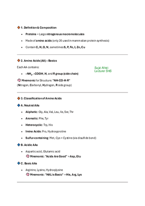 Proteins Summary & MCQs