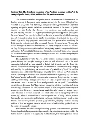 Gender Identity Bettcher's Multiple Meanings Position