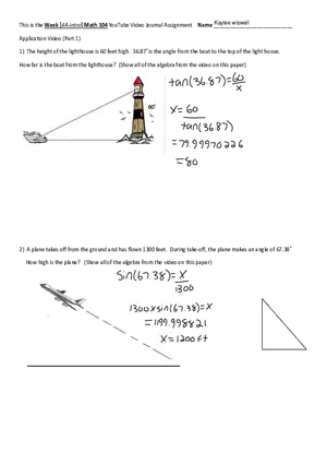 Worksheet 4A - Applications With Triangles