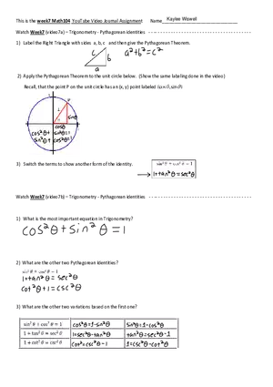 Week7 VJ - Trigonometry - Pythagorean Identities