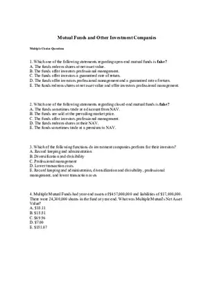 Mutual Funds and Other Investment Companies Quiz Part 1