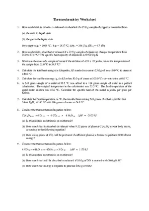 Thermochemistry Worksheet