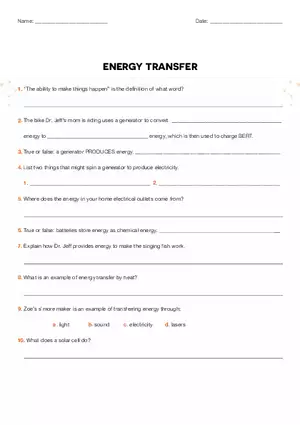 Energy Trasfer Worksheet