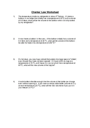 Charles’ Law Worksheet
