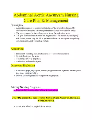 Abdominal Aortic Aneurysm Nursing Care Plan Management