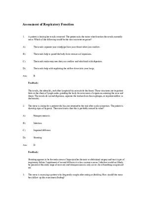 Assessment of Respiratory Function Test Bank Answers