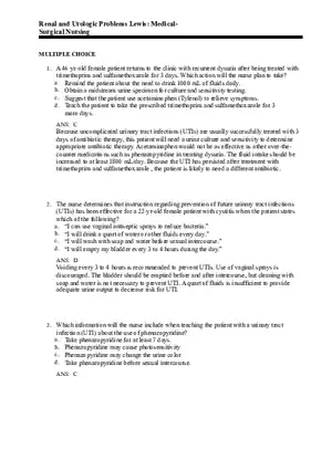 Renal and Urologic Problems Lewis Test Bank