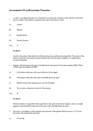 Assessment of Cardiovascular Function Test Bank