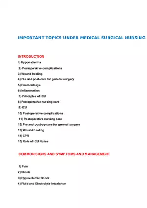Important Topics Under Medical Surgical Nursing