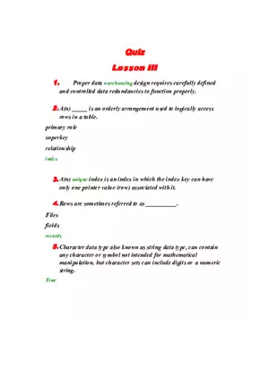 Quiz Lesson III - Data Management Foundations