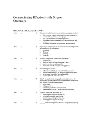 Communicating Effectively with Diverse Customers (Answer Key)