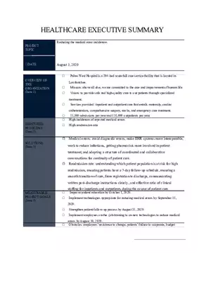 Reducing the Medical Error Incidences - Healthcare Executive Summary