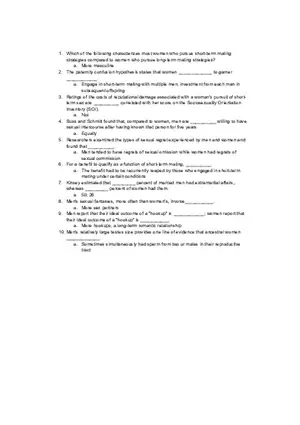 Quiz 6 - Evolutionary Psychology