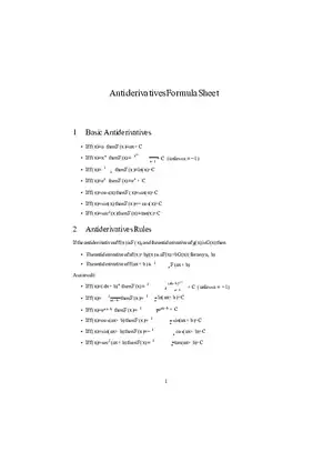 Antiderivatives Formula Sheet