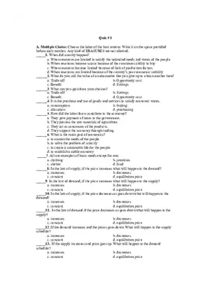 Quiz # 1 Applied Economics