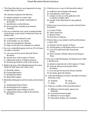 French Revolution Practice Questions with Answers