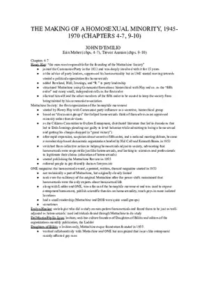 The Making of a Homosexual Minority, 1945-1970 (Chapters 4-7, 9-10)
