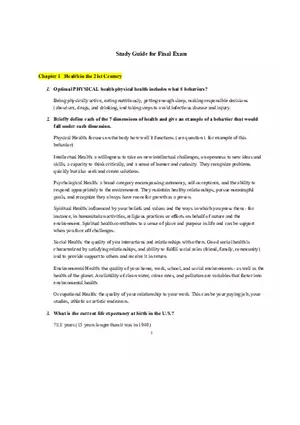 Study Guide for Health in the 21st Century
