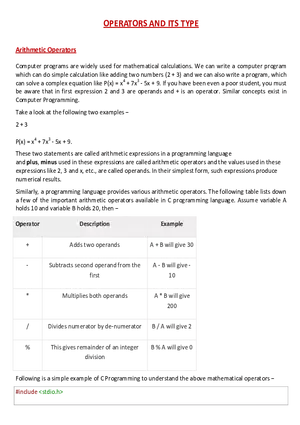 Operators and Its Type