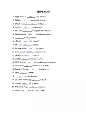 Spanish Ser Estar Worksheet