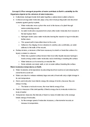 Concept 3.2 Four  Emergent Properties of Water Contribute to Earth’s   Suitability for Life