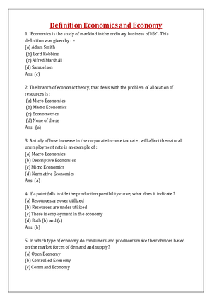 Definition Economics and Economy