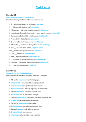 Modal Verbs Exercises