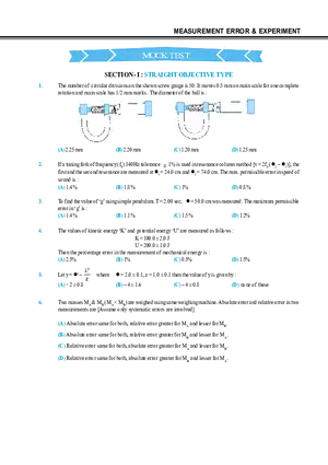 Measurement Error & Experiment Mock Test