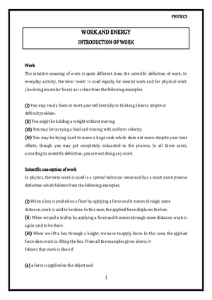 Work and Energy Introduction of Work