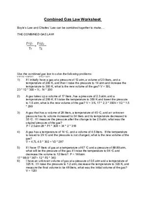 Combined Gas Law Worksheet
