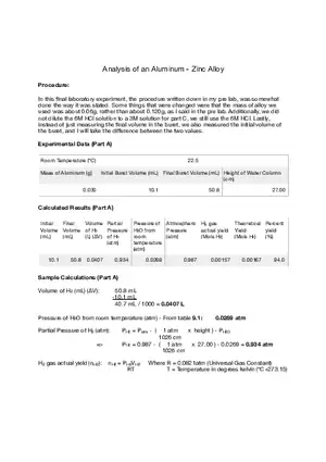 Analysis of an Aluminum - Zinc Alloy