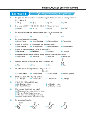 Nomenclature of Organic Compound Exercise # 1