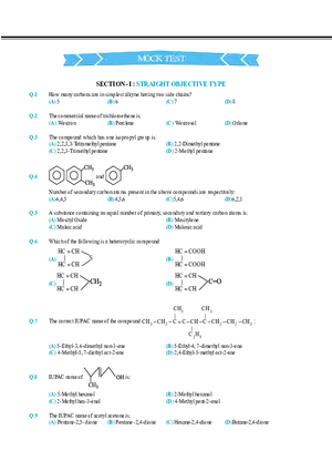 Nomenclature of Organic Compound Mock Test