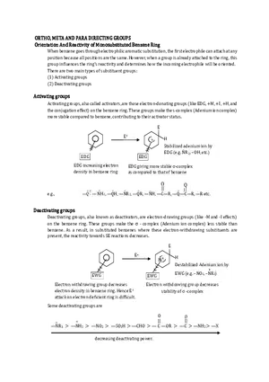 Orientation and Reactivity of Monosubstituted Benzene Ring