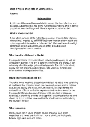 Ques 4 Write a Short Note on Balanced Diet