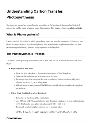 Understanding Carbon Transfer: Photosynthesis