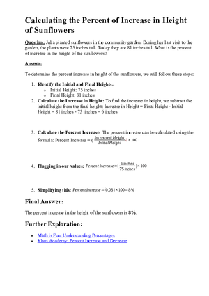 Calculating the Percent of Increase in Height of Sunflowers