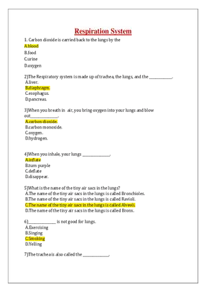 Respiration System Answers