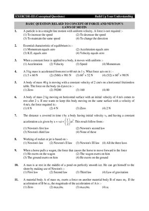 Basic Question Relaed to Concept of Force and Newton’s Laws of Motin