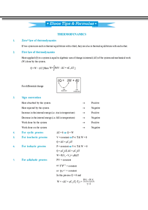 Etoos Tips and Formulas Thermodynamics
