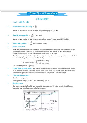 Etoos Tips and Formulas Calorimetry