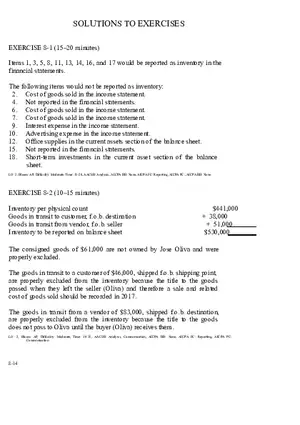 Ch. 8 Valuation of Inventories  A Cost - Basis Approach Solutions to Exercises