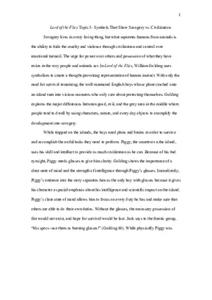 Lord of the Flies Topic 5- Symbols That Show Savagery vs. Civilization