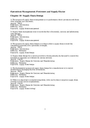Chapter 10 Supply Chain Design True False