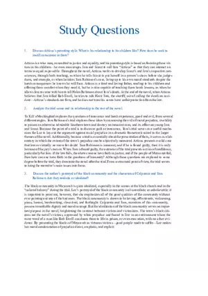 To Kill a Mockingbird Study Questions