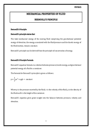 Mechanical Properties of Fluid Bernoulli’s Principle