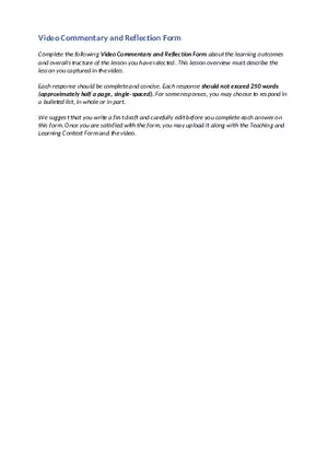 Video Commentary and Reflection Form