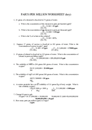 Parts Per Million Worksheet (Key)